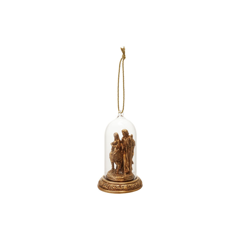 Resin Cloche Holy Family Ornament with LED Light, Antique Gold Finish image number 0