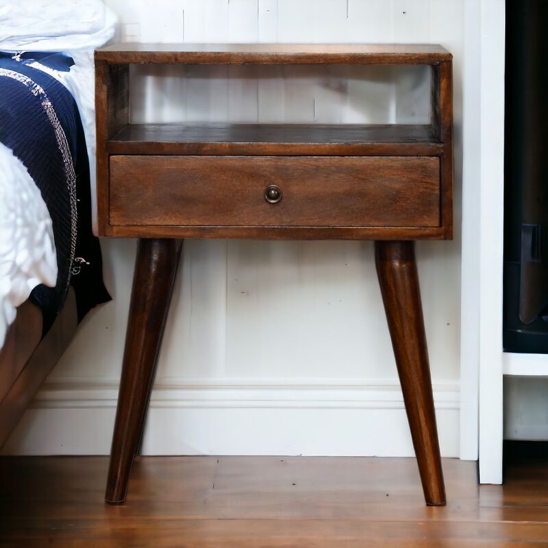 Modern Chestnut Solid Wood 1 Drawer  NightStand