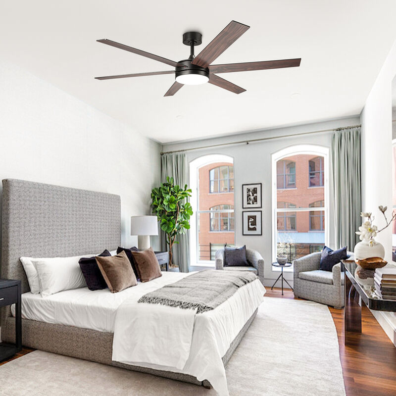 60" Modern Black 3CCT Integrated LED Smart Ceiling Fan with Light and APP