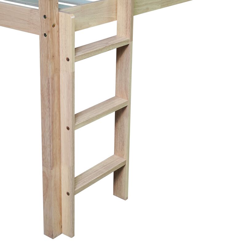 Whisen Twin Size Low Loft Bed with Slide, Ladder and Safety Guardrails