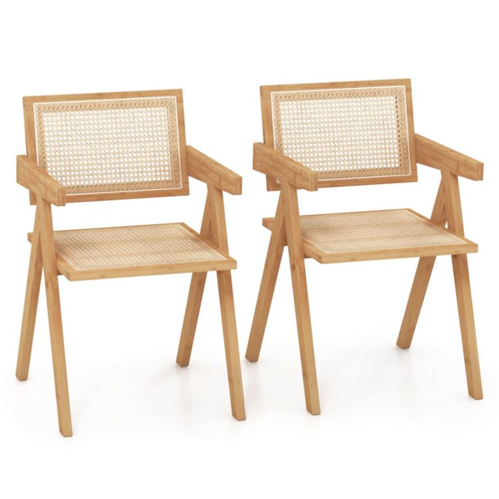 Hivvago Set of 2 Rattan Accent Chairs with Natural Bamboo Frame-Natural