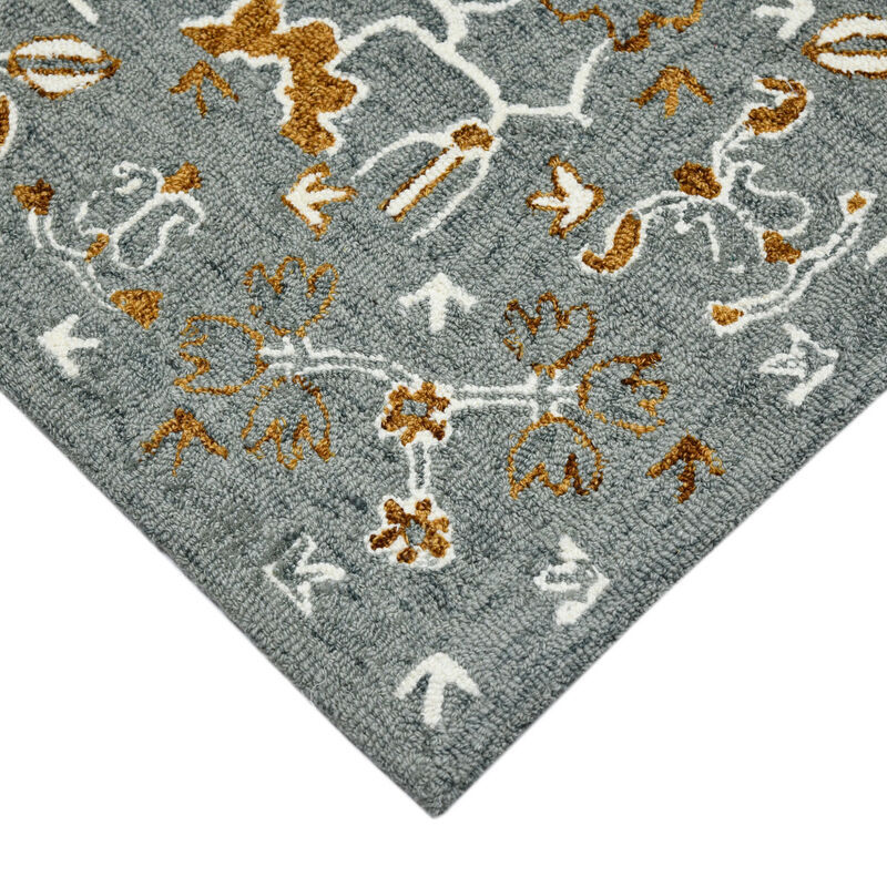 HomeRoots 2' X 3' Orange Gray And Ivory Wool Floral Medallion Hand Hooked Area Rug image number 3