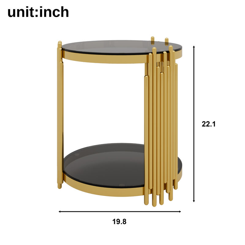 Merax Modern Mirror Round End Table Asymmetrical Metal Frame with Lower Shelf image number 4