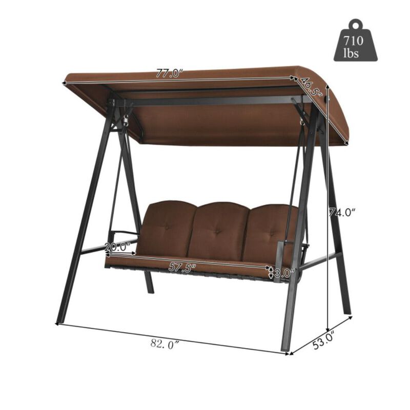 Hivvago Outdoor 3-Seat Porch Swing with Adjust Canopy and Cushions