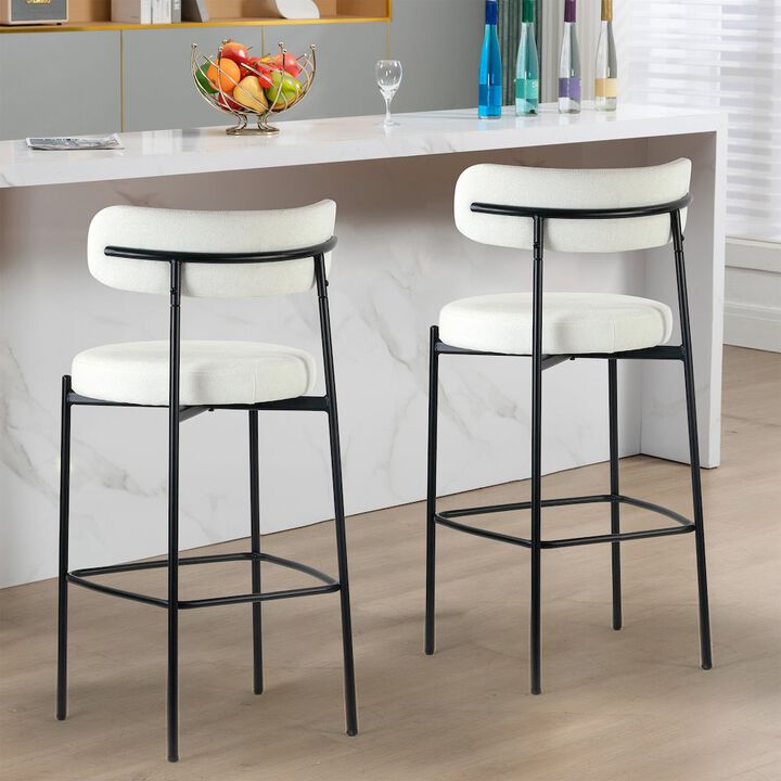 Glamour Home Set of 2 Awen White Boucle Counter Stool with Black Legs