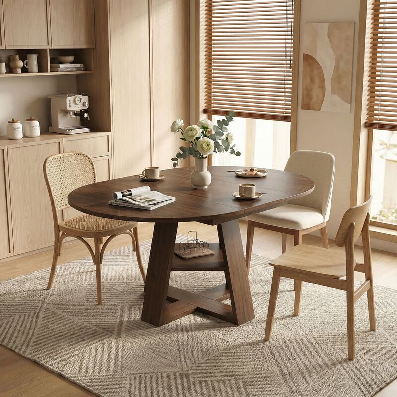 Extendable Round Dining Table for 4-8 People with Storage Shelf image number 6