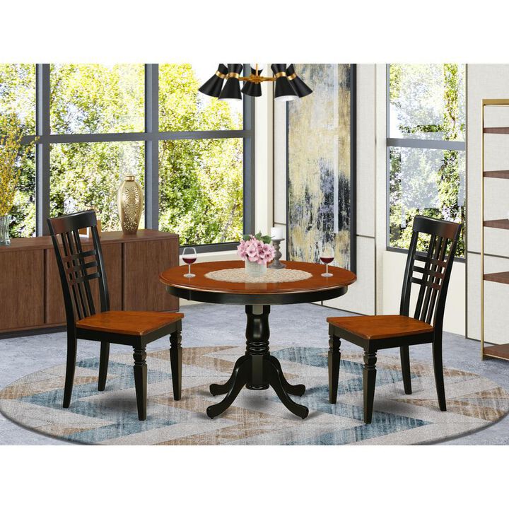 3 Pc set with a Kitchen Table and 2 Microfiber Dinette Chairs in Black and Cherry