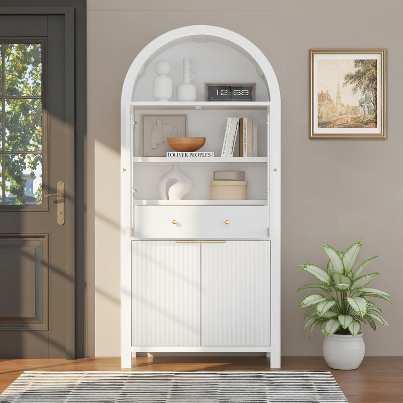 Merax Elegant Vertical Fluting Glass Door Pantry Cabinet - Adjustable Shelves & Versatile Storage image number 1