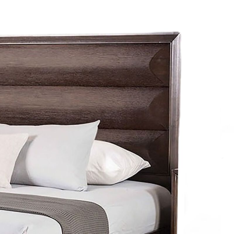 Queen Bedroom Set, Espresso Brown, Gold Wood, 3 Piece Set with 2 Nightstands image number 4