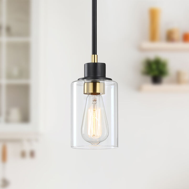 8" Modern Black and Warm Gold Glass Mini Pendant Light