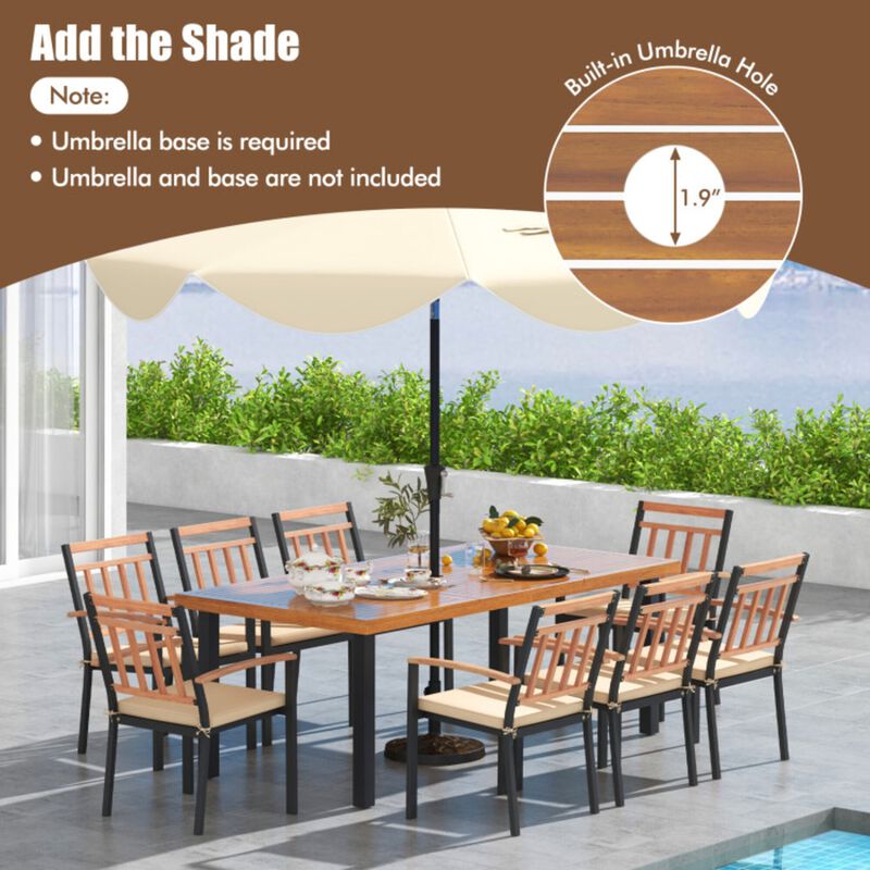 Mondawe 9-Piece Outdoor Patio Dining Set,79" Acacia Table With Umbrella Hole & 8 Cushioned Armchairs