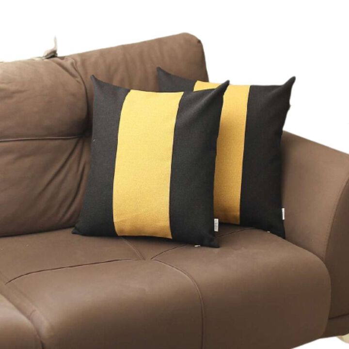 Homezia Set Of Two 18" X 18" Black And Yellow Geometric Zippered Handmade Polyester Throw Pillow