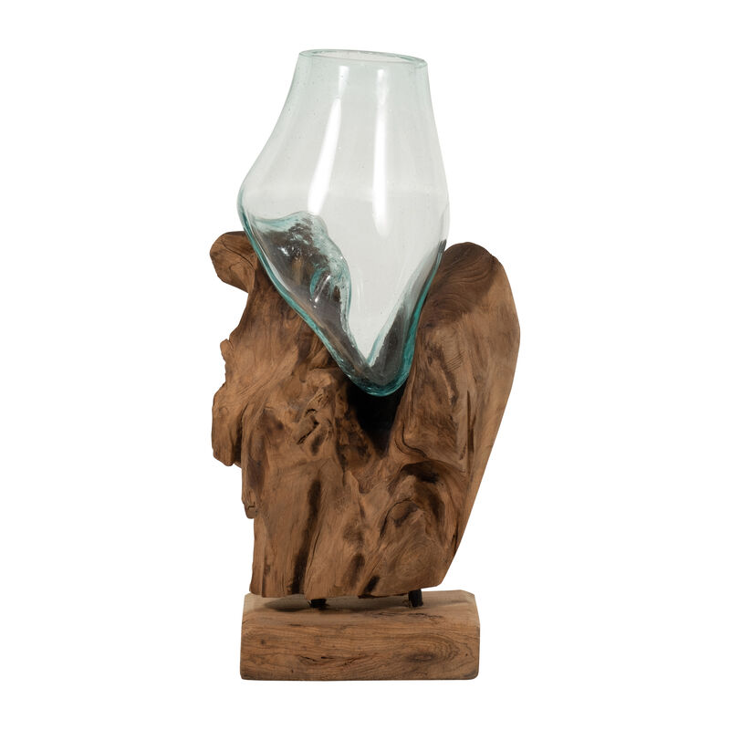 Glass 12"h Vase In Wood Stand, Brown image number 0