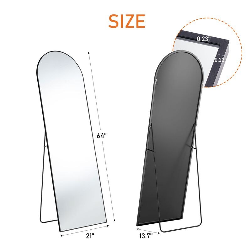 Aluminum Standing Mirror 63"x20", Full Length Dressing Mirror with Adjustable Tilt, Black