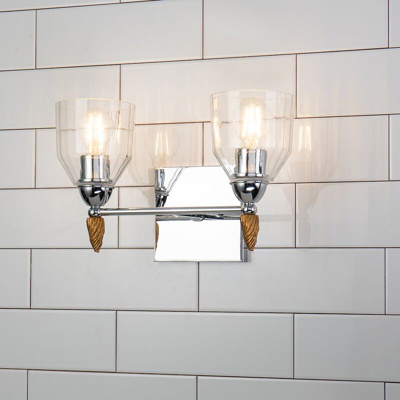 Lucas McKearn Felice 2 Light Vanity Light In Polished Chrome With Gold Accents