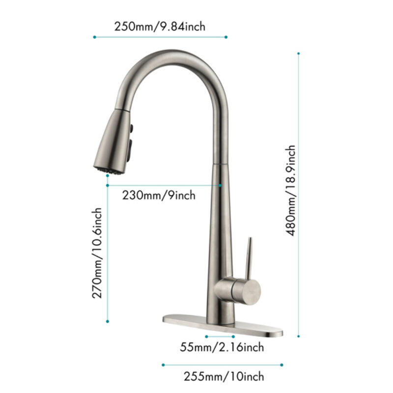 Modern Kitchen Faucet, Brushed Nickel, Pull-Down Sprayer, High Arc, Single Handle