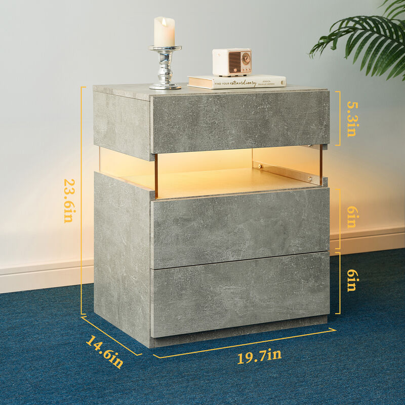 TATEUS Acrylic LED Nightstand with 3 Drawers, Lighted Bedside Table Dresser for Bedroom End Furniture