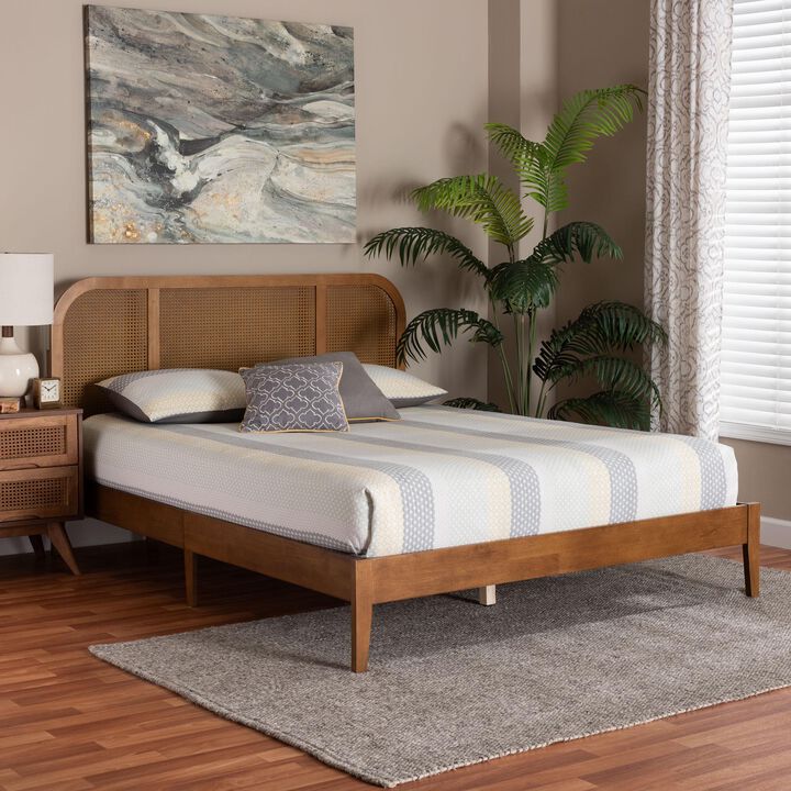 Baxton Studio Fleur Mid Century Woven Rattan Wood Queen Size Bed