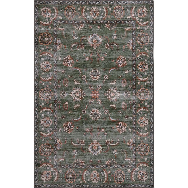 Arabella Vintage Floral Border Non-Slip Machine-Washable Area Rug