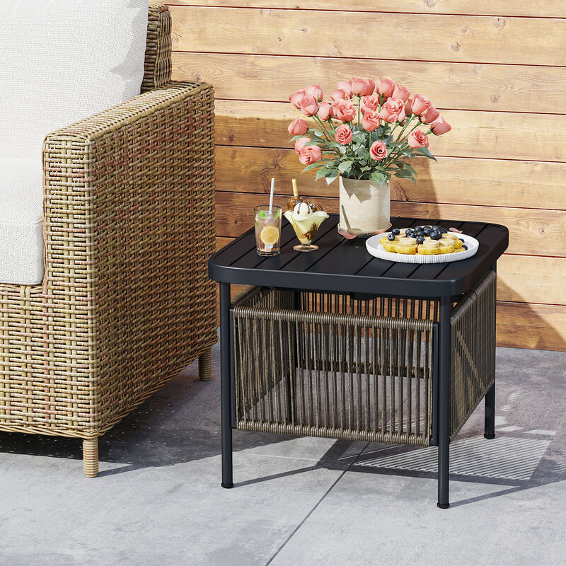 Outdoor Side Table with Built-in Umbrella Hole for Easy Shade-Black image number 1