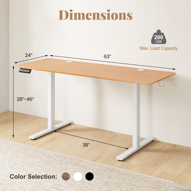 Hivvago Electric Standing Desk with 3 Memory Heights and 2 Hanging Hooks and Cable Holes