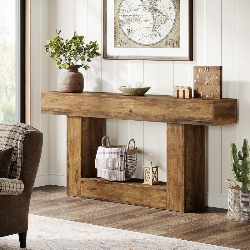Tribesigns Farmhouse 2-Tier Wood Console Table image number 3