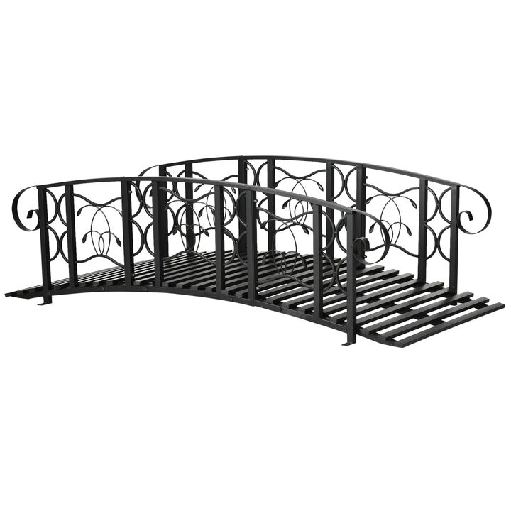Outsunny 6' Metal Arch Backyard Garden Bridge with 660 lbs. Weight Capacity, Safety Siderails, Vine Motifs, Easy Assembly for Backyard Creek, Stream, Pond, Brown