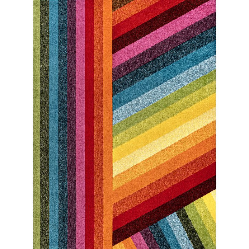 Retro Rainbow Contemporary Stripe Area Rug