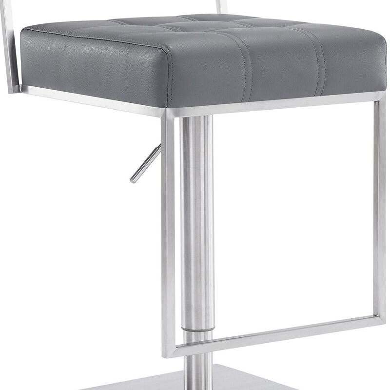 Hivvago 25 Inch Gray And Silver Faux Leather And Iron Swivel Low Back Adjustable Height Bar Chair