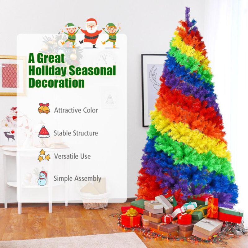 Hivvago 7 Feet Artificial Hinged Traditional Christmas Tree with Metal Stand