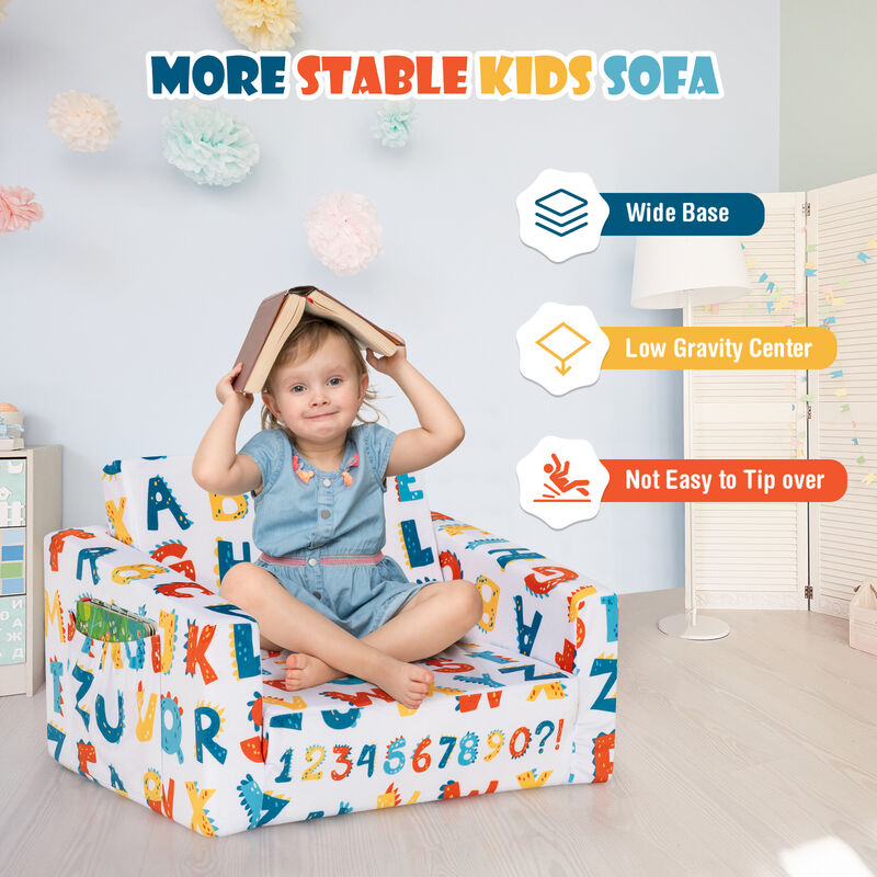 2-in-1 Convertible Kids Sofa with Velvet Fabric - Alphabet
