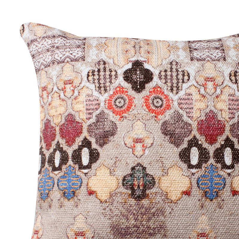 18 x 18 Square Cotton Accent Throw Pillow, Eastern Quatrefoil Print, Set of 2, Multicolor-Benzara