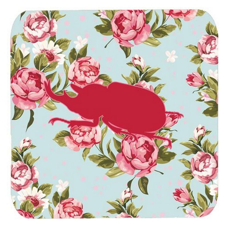 Caroline's Treasures BB1064-RS-BU-FC Beetle Shabby Chic Blue Roses Foam Coasters (Set of 4), 3.5 H x 3.5 W, Multicolor