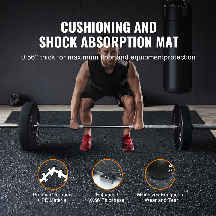 0.56" Thick Gym Floor Mats 25 Tiles Rubber Top with EVA Foam Black & White