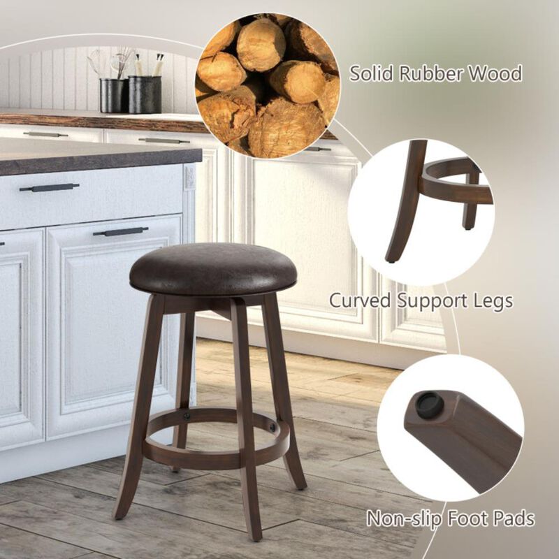 Hivvago Set of 2 Upholstered PU Leather Bar Stool with 360&deg; Swivel Round Seat