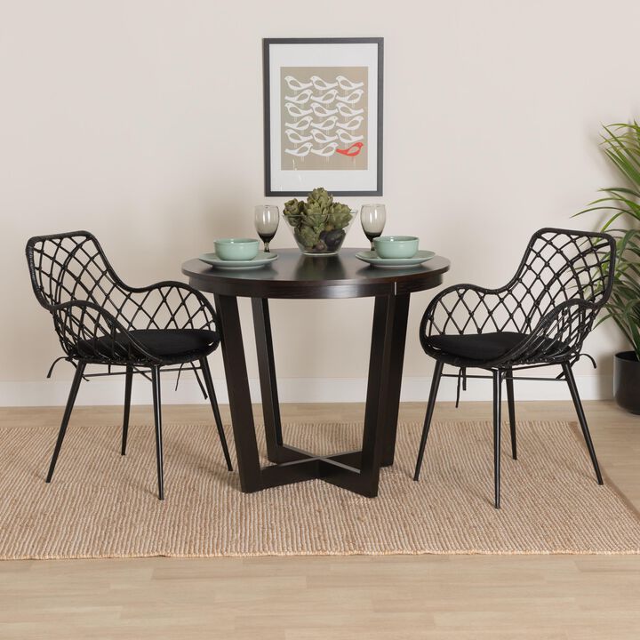 Bali & Pari Ballerina Modern Black Finished Rattan and Metal 2-Piece Dining Chair Set