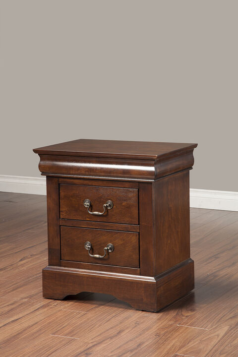 Rubberwood 2 Drawer Nightstand With Antique Handles Brown-Benzara
