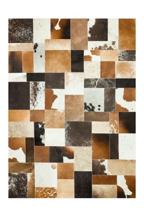 Brown and White Cowhide Patchwork Rug, Natural Leather Area Rug for Farmhouse & Rustic Home Decor, Handmade Custom Size Cowhide Carpet