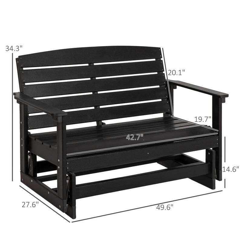 Outsunny 2-Person Outdoor Glider Bench Patio Double Swing Rocking Chair Loveseat w/ Slatted HDPE Frame for Backyard Garden Porch, Black