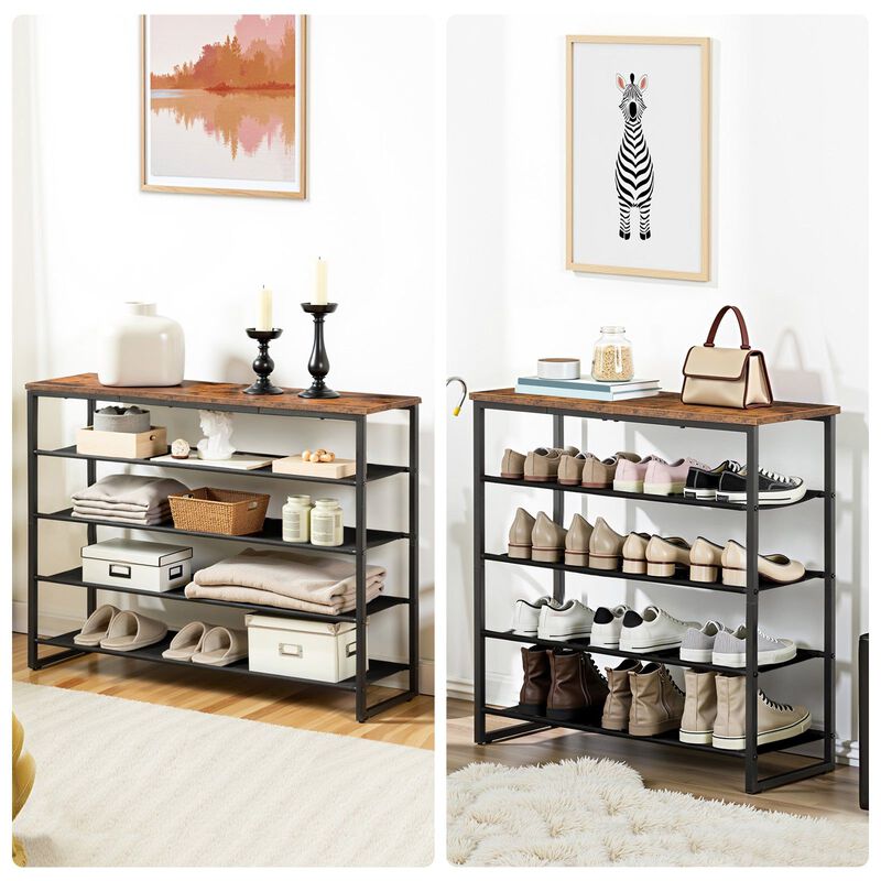 5-Tier Shoe Rack with 4 Oxford Cloth Shelves and Top Panel, Shoe Organizer image number 4