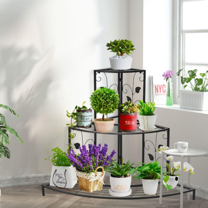 Hivvago 3 Tier Floral Corner Metal Plant Pot Rack