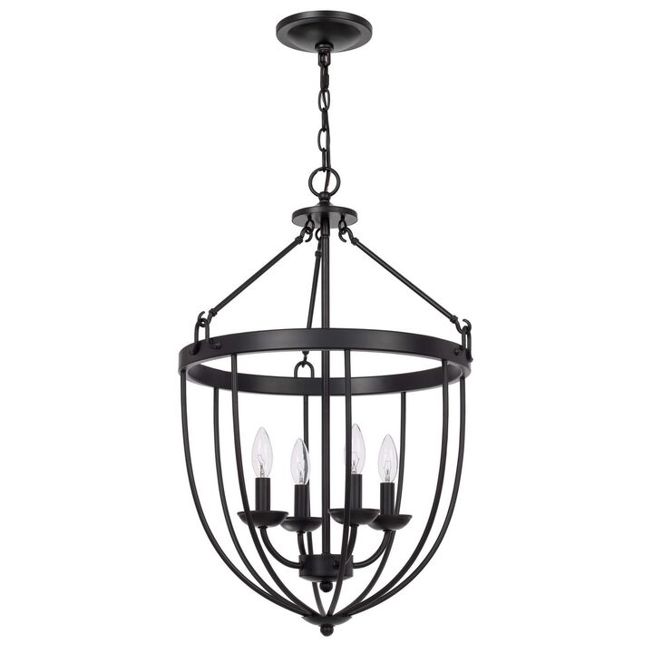 Chandelier with Metal Bird Cage Pendulum Design, Black - Benzara