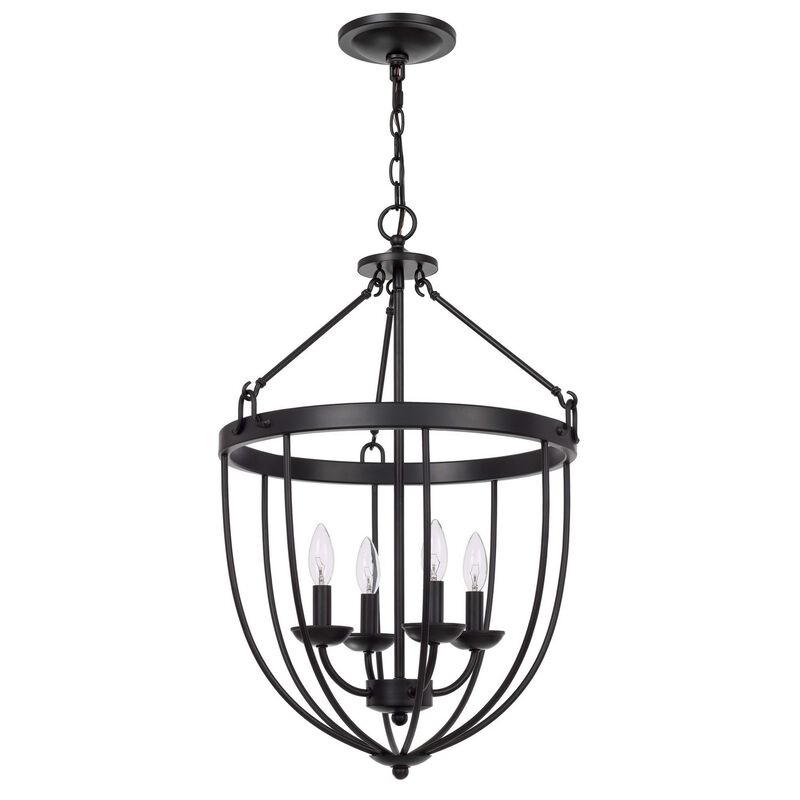 Chandelier with Metal Bird Cage Pendulum Design, Black - Benzara