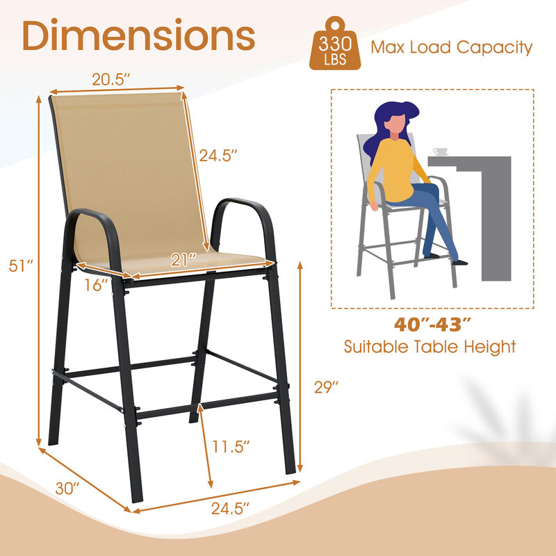 Set of 2 Patio Bar Height Stools with Fabric Seat and Armrests image number 2