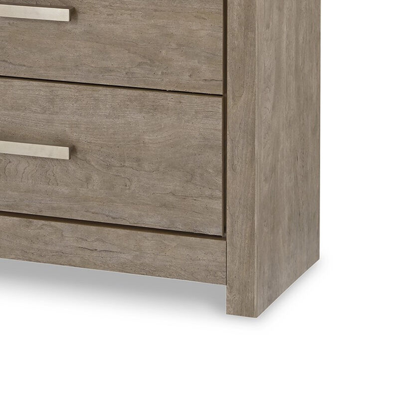 Kulv Tall Dresser Chest, 5 Storage Drawers, Modern Taupe Gray Laminate - Benzara