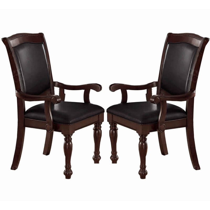 Old Style Rubber Wood Arm Chair Set Of 2 Brown-Benzara
