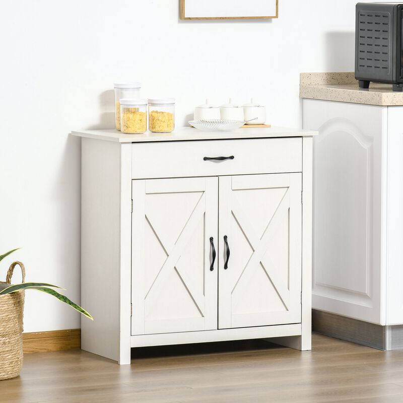 White Wash Kitchen Storage: 32" Farmhouse Sideboard with Drawer