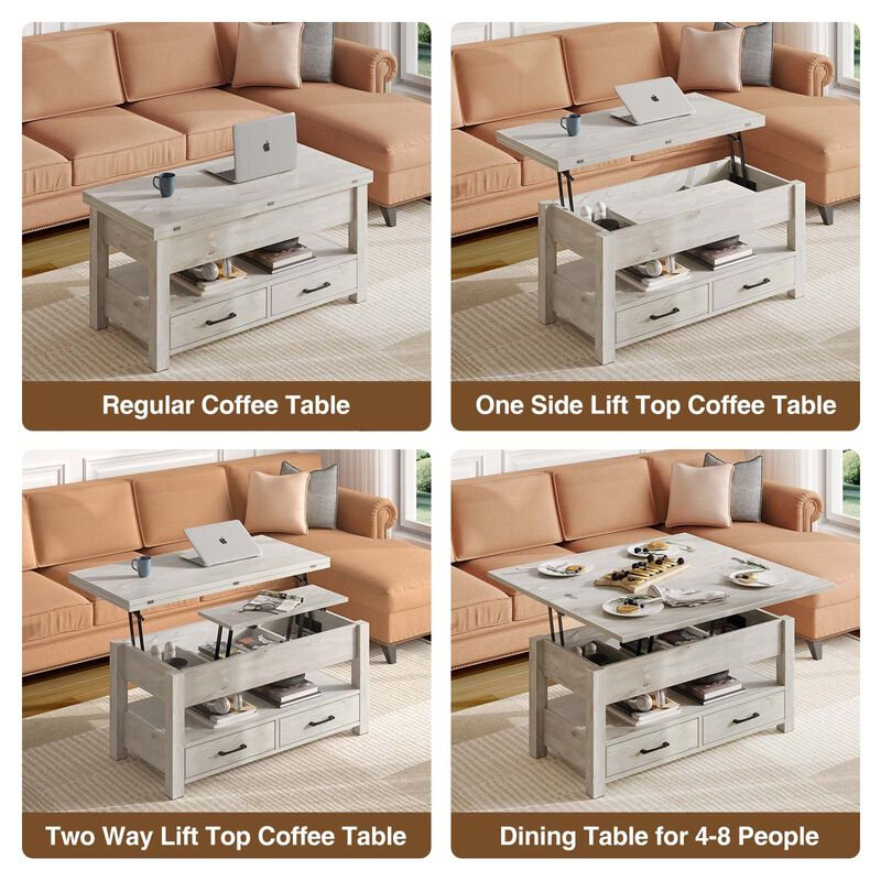 Rolanstar Coffee Table Lift Top, Multi-Function Convertible Coffee Table with Drawers and Hidden Compartment, Coffee Table Conve