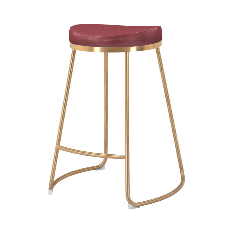 Hivvago Set of Two 26 Inch Red And Gold Stainless Steel Backless Counter Height Bar Chairs