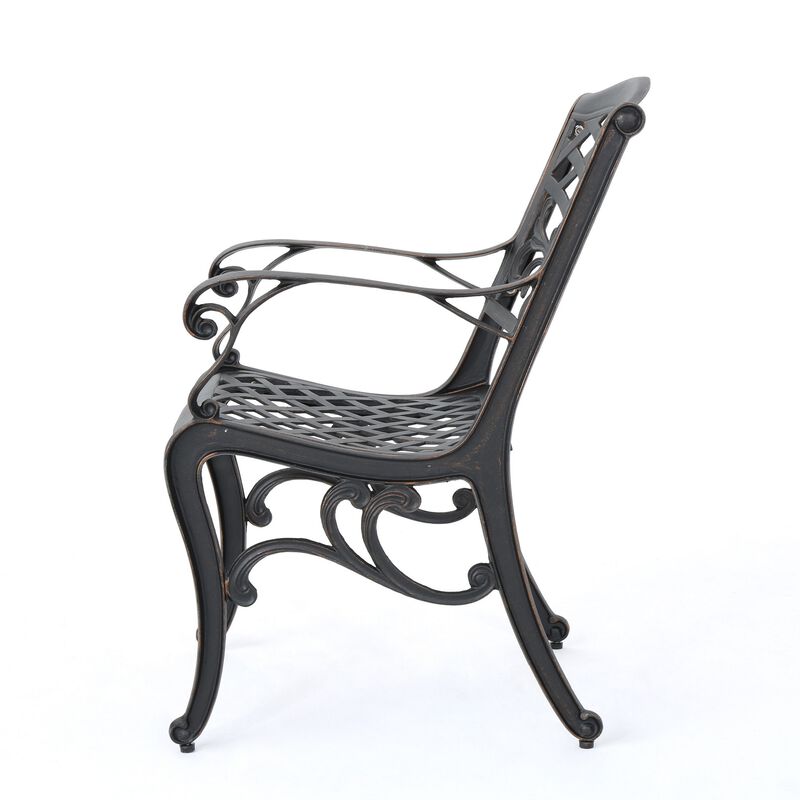 Toni Outdoor Armchair, Scrolled Lattice Pattern, Cabriole Legs Copper Metal - Benzara image number 3